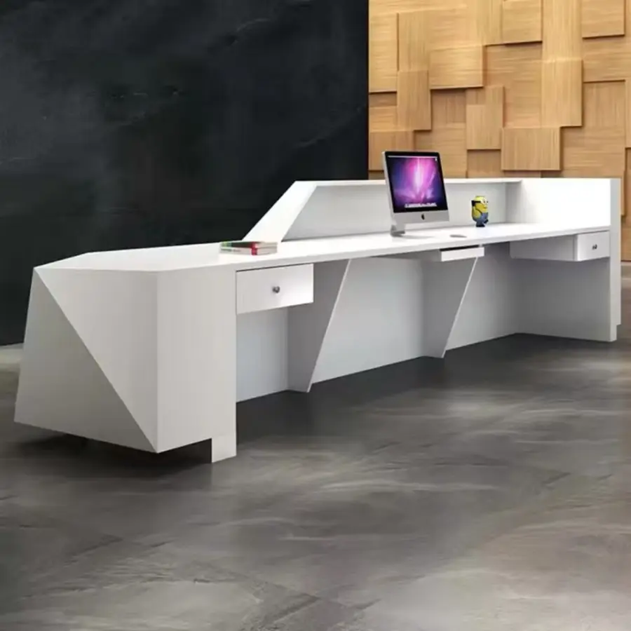 Custom Fashionable Modern Geometric Reception Desk with Faceted Design LED Light for Corporate Office Hotel — image 6