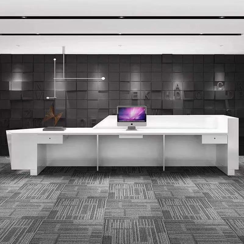 Custom Fashionable Modern Geometric Reception Desk with Faceted Design LED Light for Corporate Office Hotel — image 7