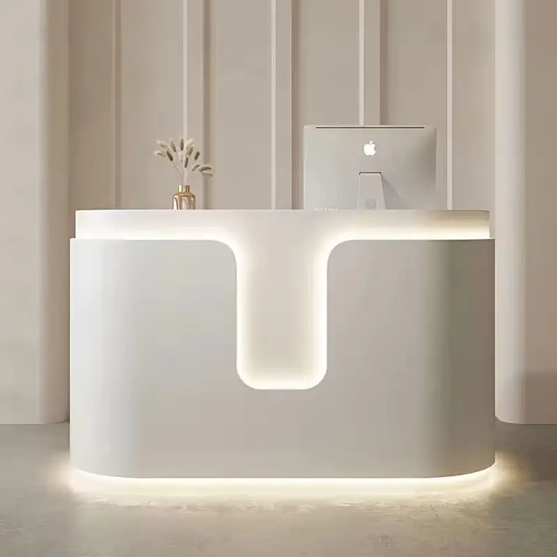 Custom Modern U-Notch Reception Desk Curved Front Desk with LED Light for Spa Salon Boutique — view 1