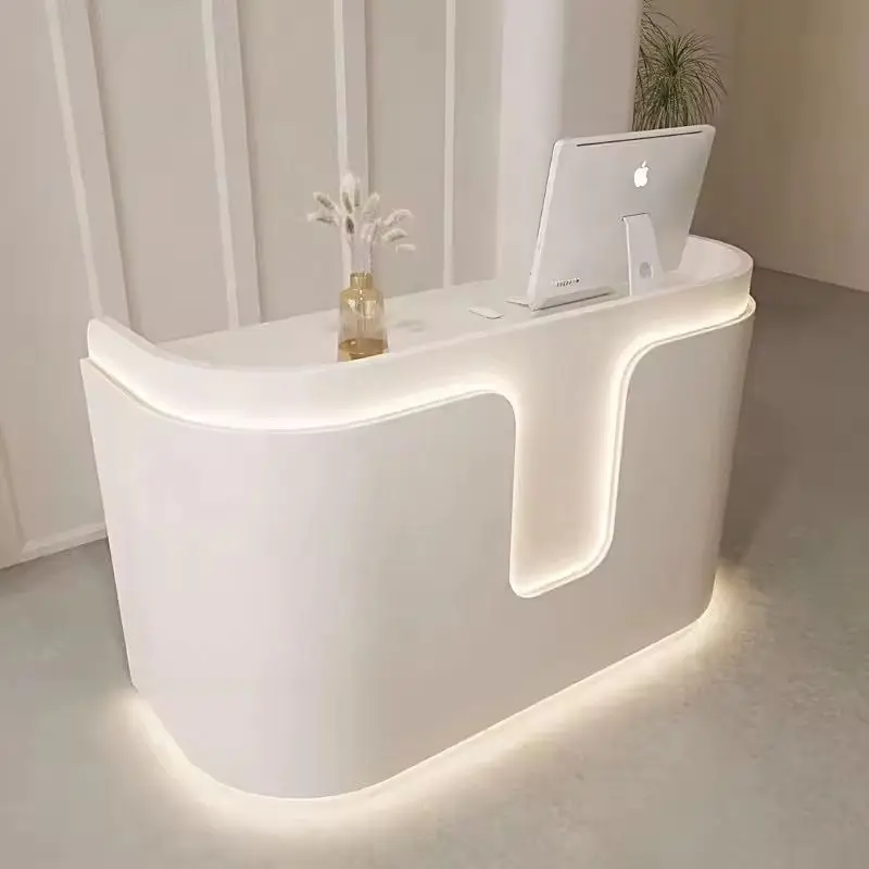 Custom Modern U-Notch Reception Desk Curved Front Desk with LED Light for Spa Salon Boutique — image 3