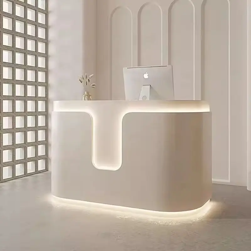 Custom Modern U-Notch Reception Desk Curved Front Desk with LED Light for Spa Salon Boutique — image 4