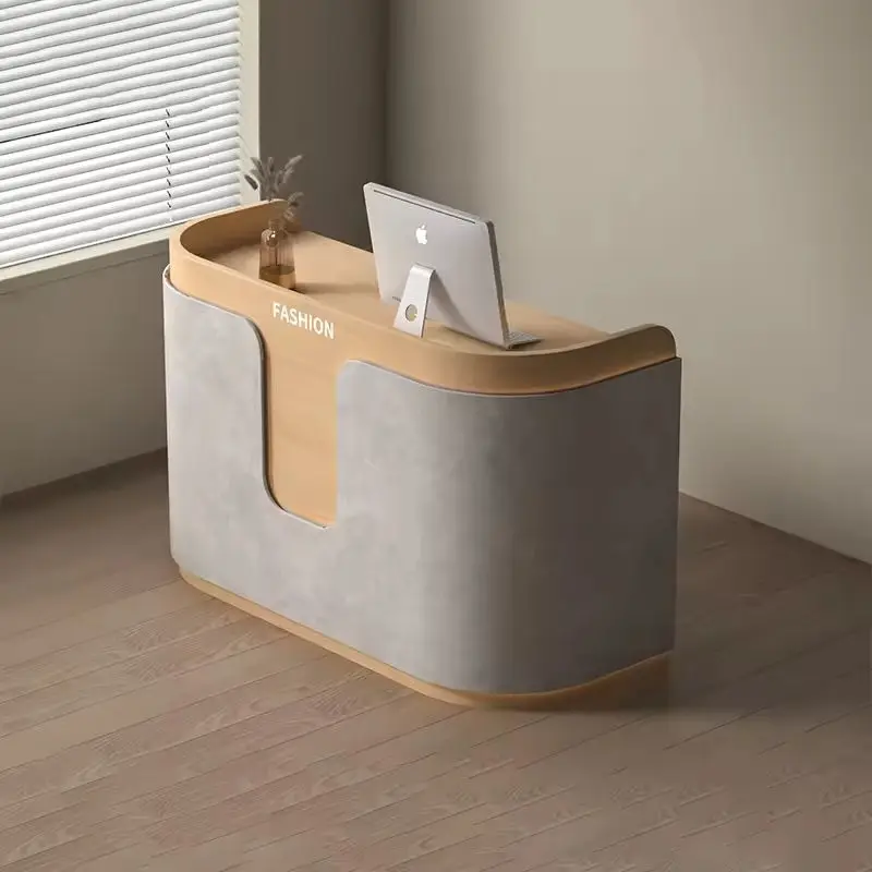 Custom Modern U-Notch Reception Desk Curved Front Desk with LED Light for Spa Salon Boutique — image 5