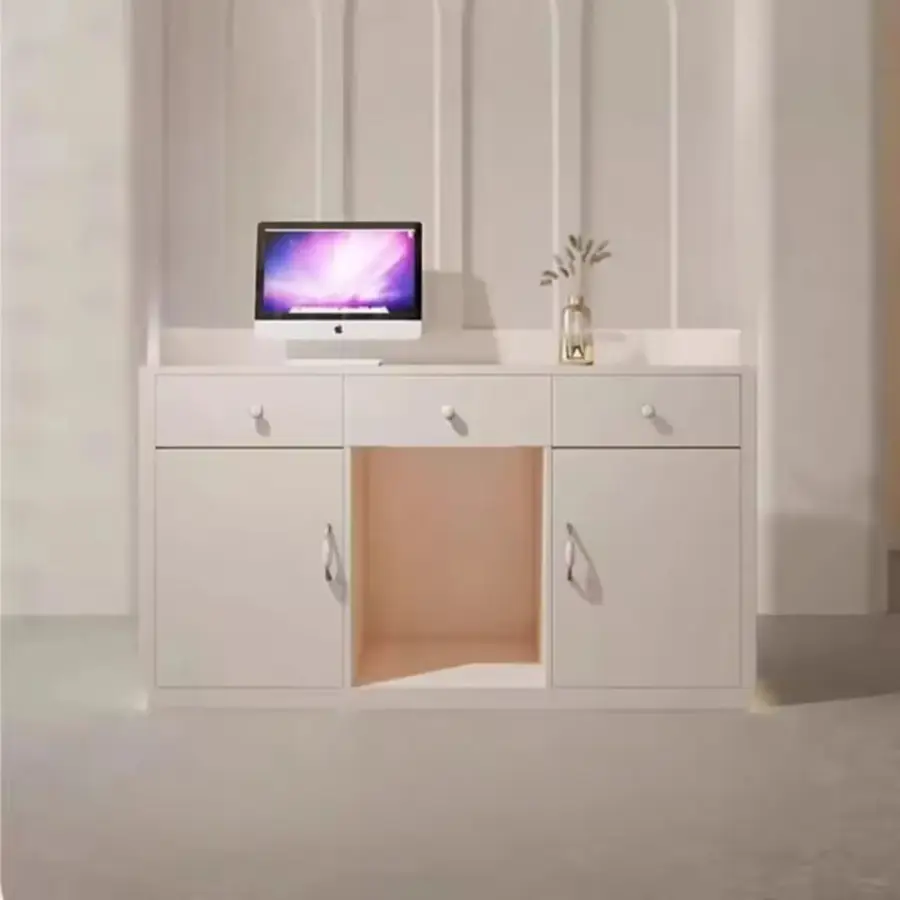 Custom Modern U-Notch Reception Desk Curved Front Desk with LED Light for Spa Salon Boutique — image 7