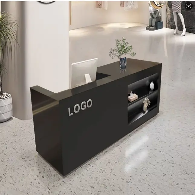 Custom Modern Wood Reception Desk with LED Display Shelves for Clothing Boutique Retail Shop Beauty Salon — image 5