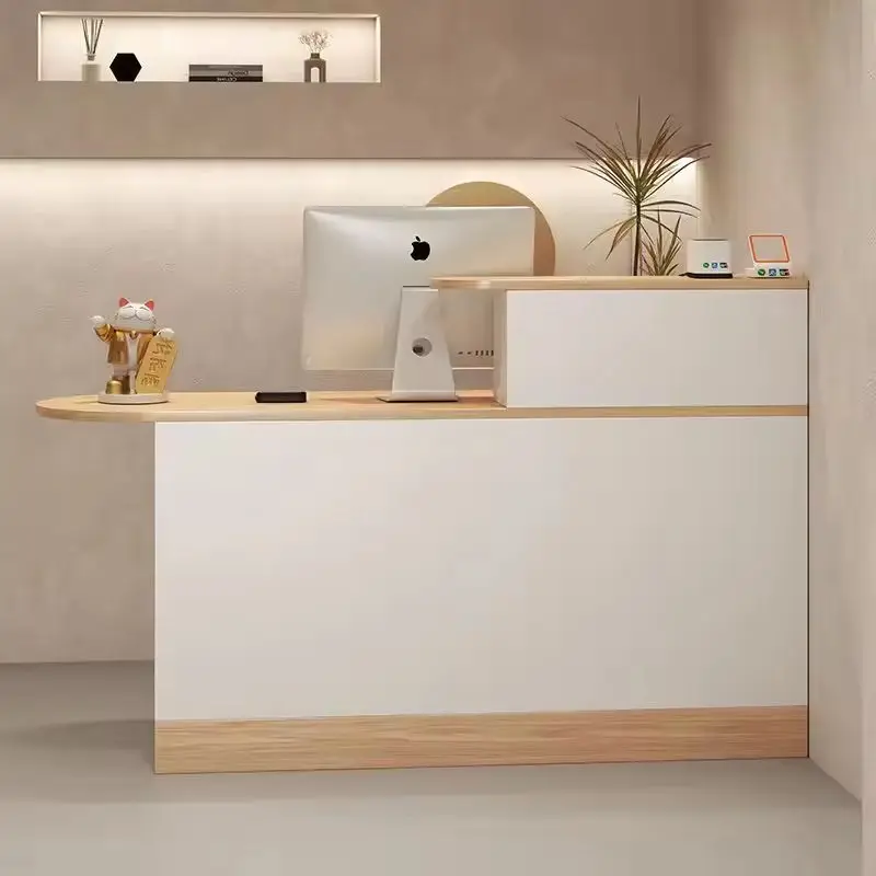 Custom Minimalist Wood Reception Desk Modern Front Desk for Clothing Shop Salon Office Boutique — view 1