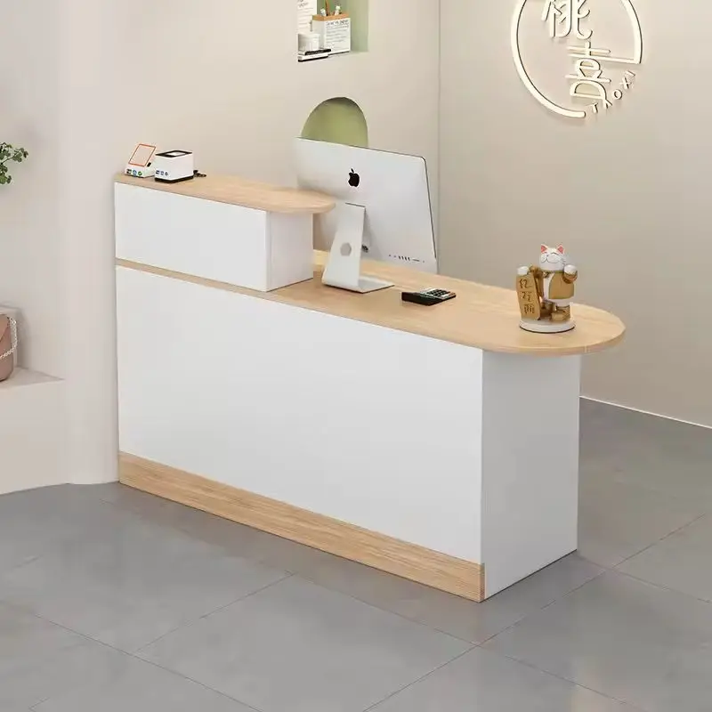 Custom Minimalist Wood Reception Desk Modern Front Desk for Clothing Shop Salon Office Boutique — image 3