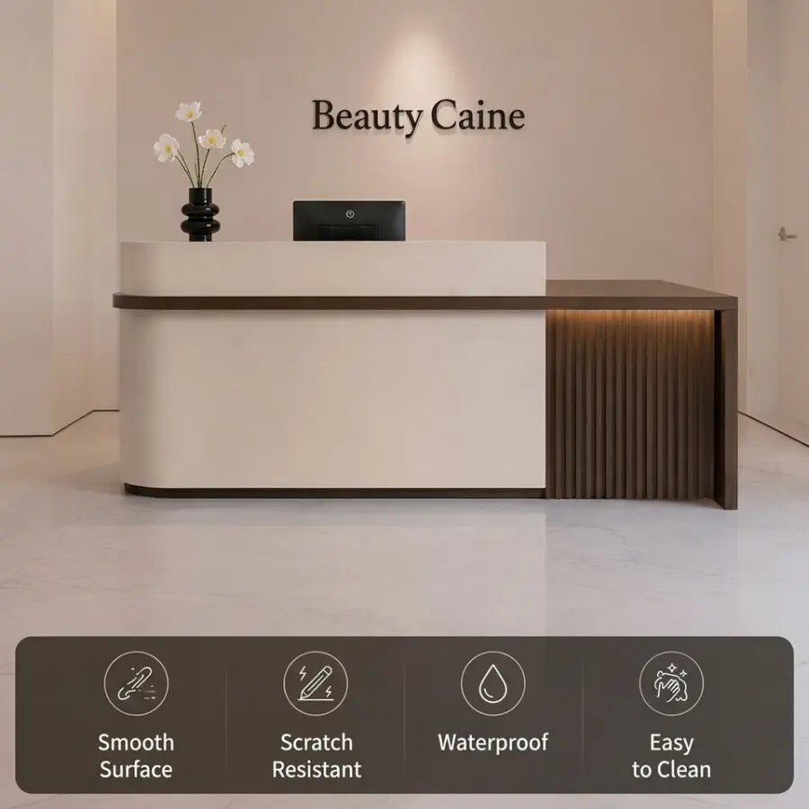Modern MDF Reception Desk With Led Light for Beauty Salon Nail Salon Hotel Office Building Training Institution Front De — view 1