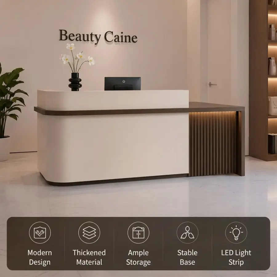 Modern MDF Reception Desk With Led Light for Beauty Salon Nail Salon Hotel Office Building Training Institution Front Desk — image 3