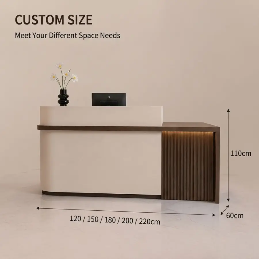 Modern MDF Reception Desk With Led Light for Beauty Salon Nail Salon Hotel Office Building Training Institution Front Desk — image 4