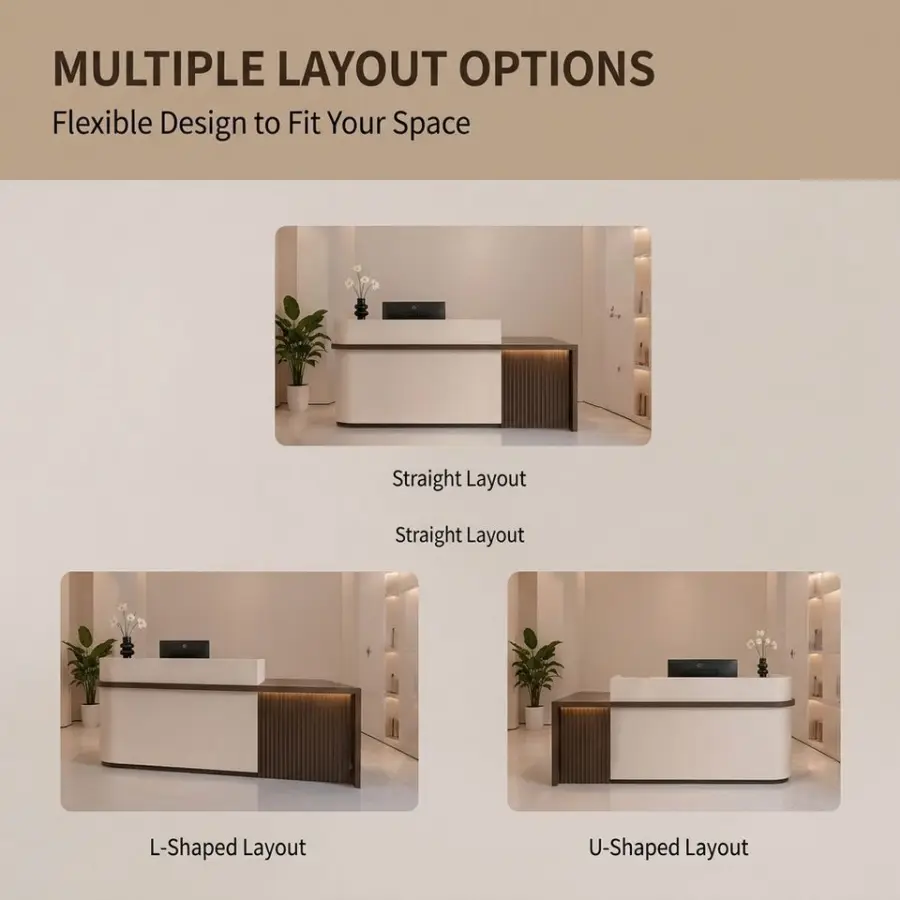 Modern MDF Reception Desk With Led Light for Beauty Salon Nail Salon Hotel Office Building Training Institution Front Desk — image 5