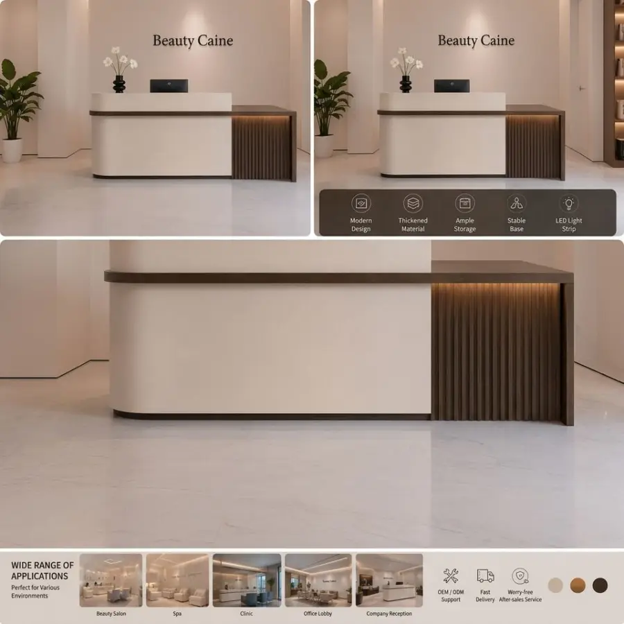 Modern MDF Reception Desk With Led Light for Beauty Salon Nail Salon Hotel Office Building Training Institution Front Desk — image 6