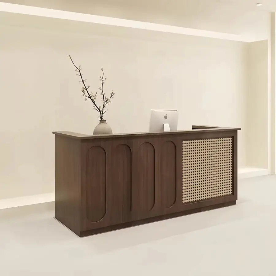 Custom Vintage Style Reception Desk with Rattan Wood Front Desk for Clothing Boutique Beauty Salon — image 3