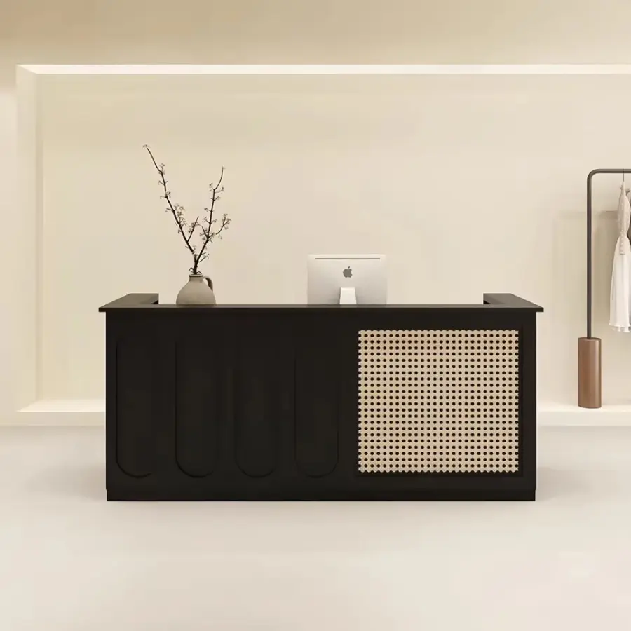 Custom Vintage Style Reception Desk with Rattan Wood Front Desk for Clothing Boutique Beauty Salon — image 5