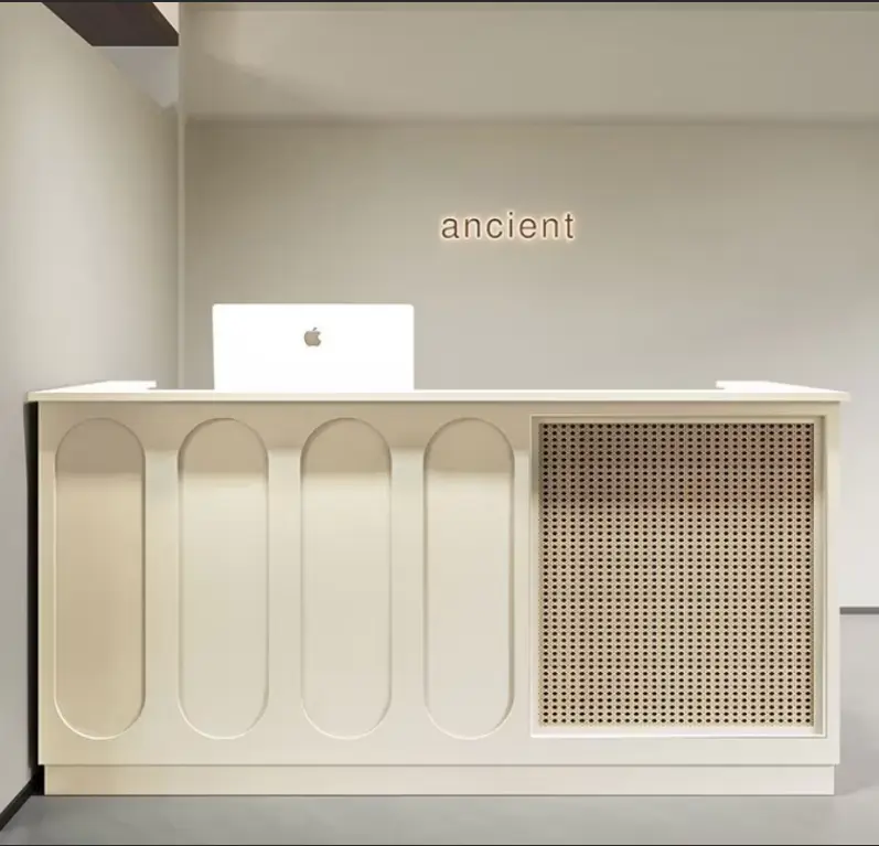 Custom Vintage Style Reception Desk with Rattan Wood Front Desk for Clothing Boutique Beauty Salon — image 6
