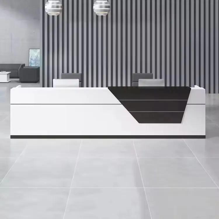 Custom Modern Reception Desk Two-Tone Panel Front Desk Durable Counter for Company Lobby Commercial Building — view 1