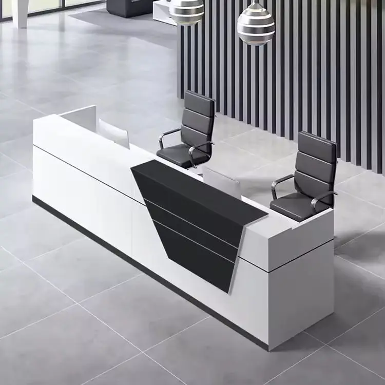 Custom Modern Reception Desk Two-Tone Panel Front Desk Durable Counter for Company Lobby Commercial Building — image 4