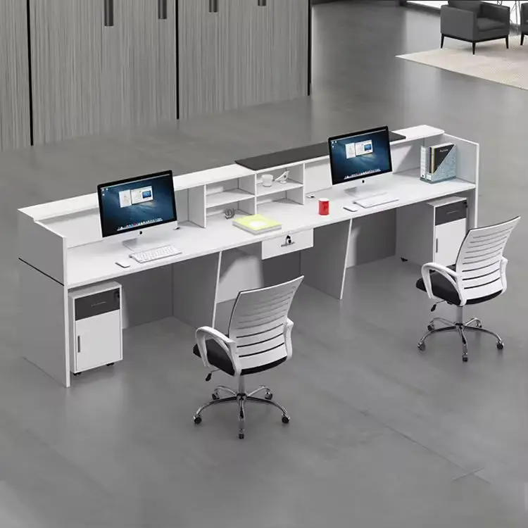 Custom Modern Reception Desk Two-Tone Panel Front Desk Durable Counter for Company Lobby Commercial Building — image 6