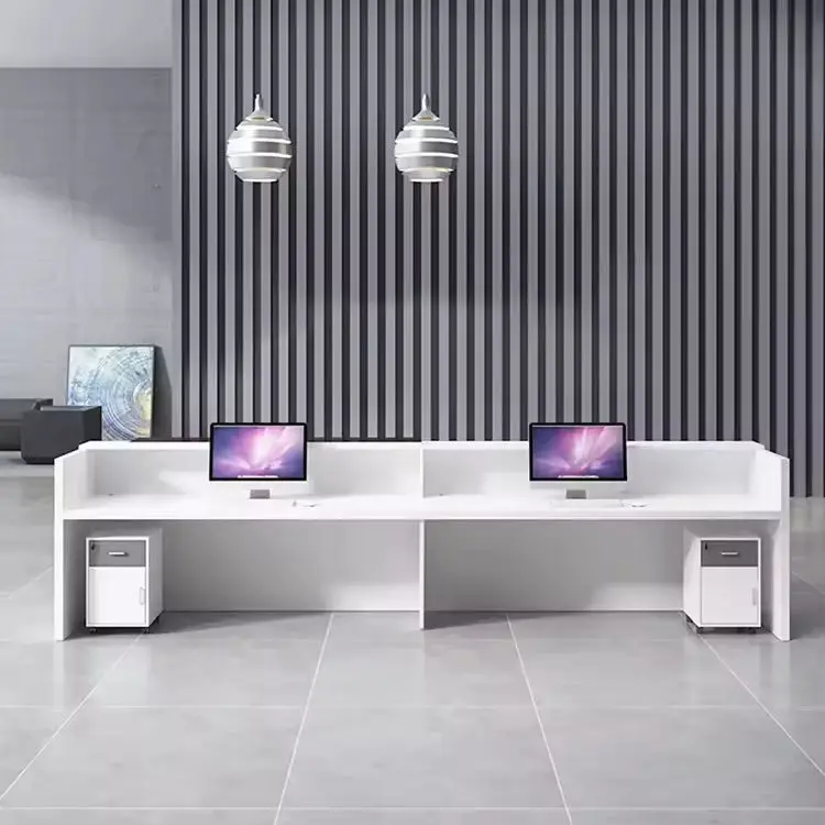 Custom Modern Reception Desk Two-Tone Panel Front Desk Durable Counter for Company Lobby Commercial Building — image 7