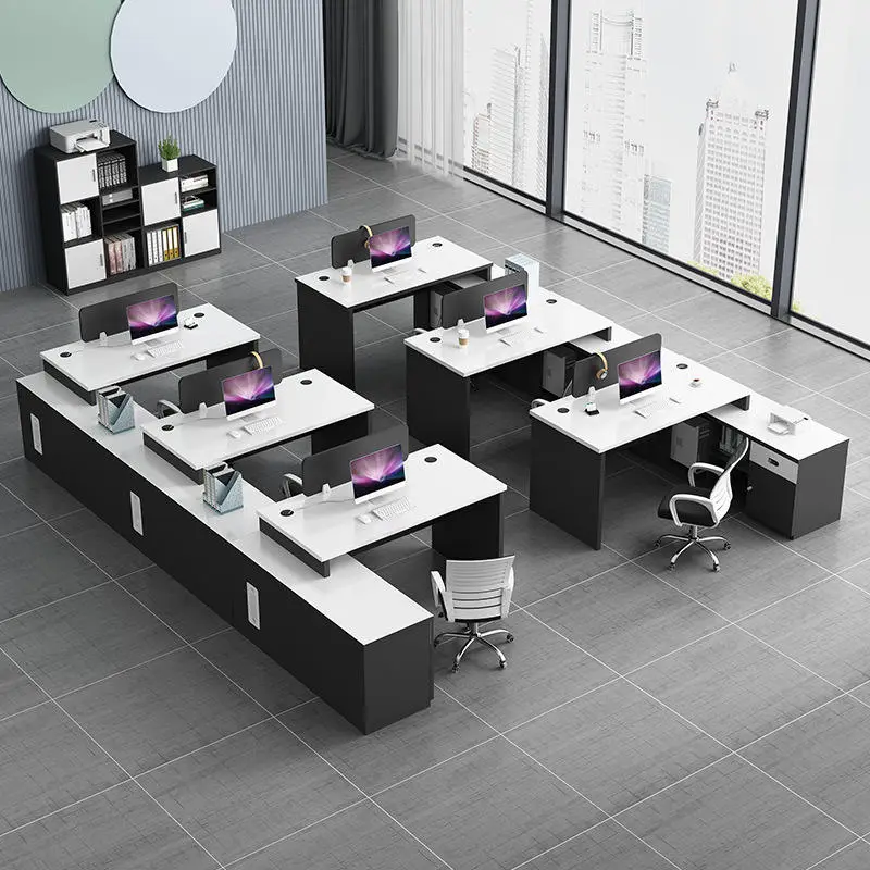 Simple Modern PVC Office Desk Chair Combination Screen Staff Four-person 4-seater Cubicle Fireproof Cable Box Minimalist Design — image 3