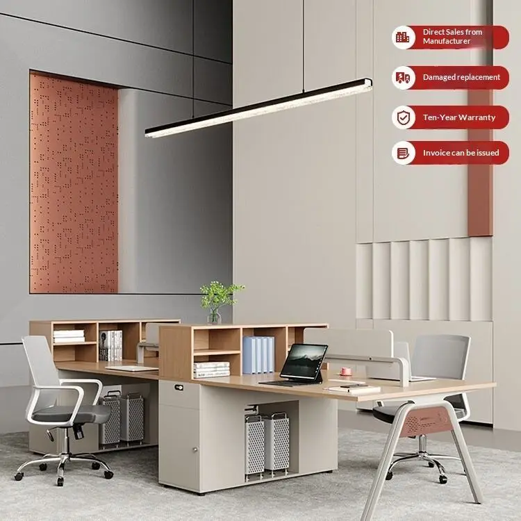 Staff Office Desk Modern Minimalist Home Office Workstation Four Six People Storage Side Cabinet Cable Box PVC Material — view 1