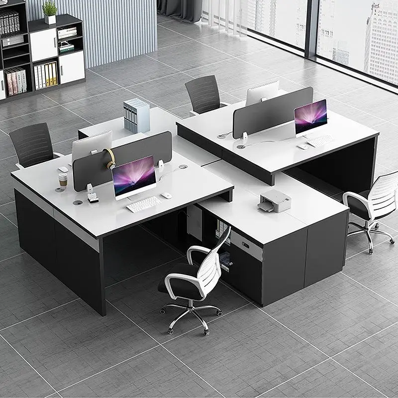 Simple Modern PVC Office Desk Chair Combination Screen Staff Four-person 4-seater Cubicle Fireproof Cable Box Minimalist Design — image 4