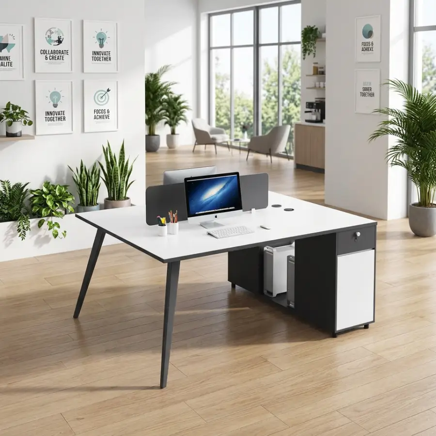 Simple Modern PVC Office Desk Chair Combination Screen Staff Four-person 4-seater Cubicle Fireproof Cable Box Minimalist Design — image 6