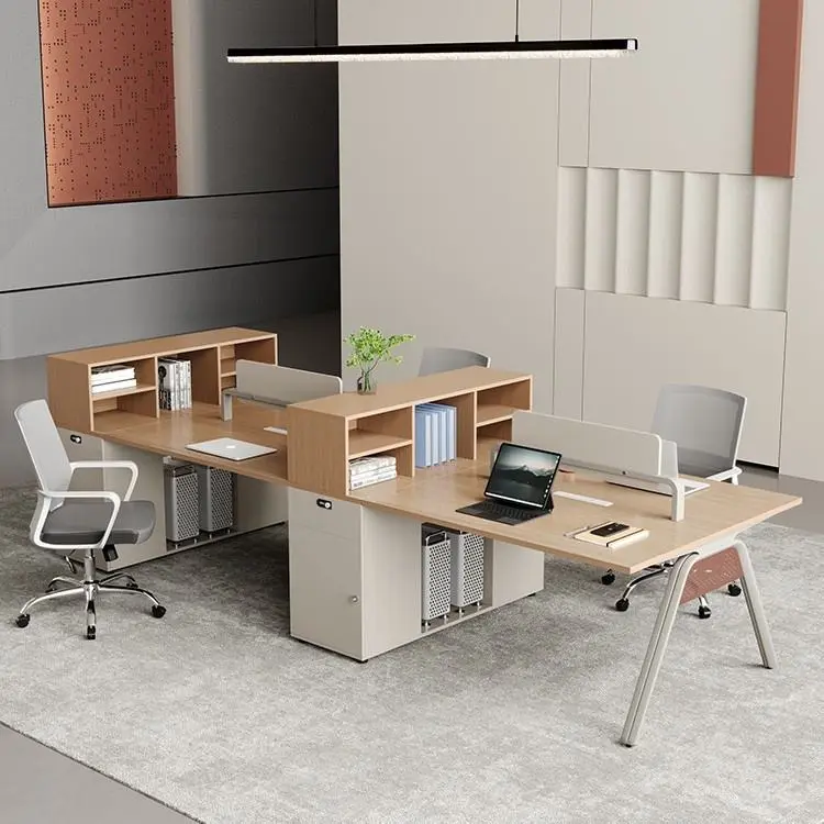 Staff Office Desk Modern Minimalist Home Office Workstation Four Six People Storage Side Cabinet Cable Box PVC Material Qian — image 4