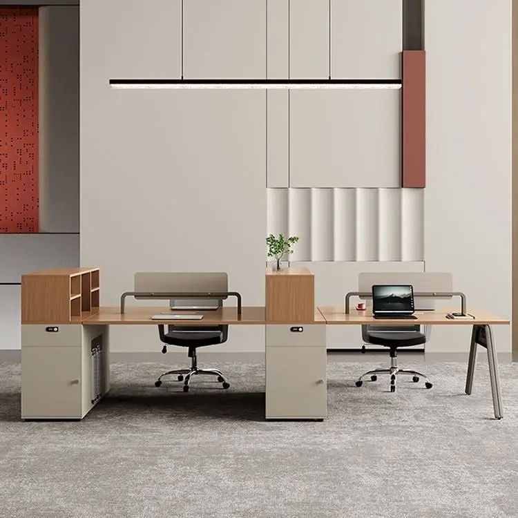 Staff Office Desk Modern Minimalist Home Office Workstation Four Six People Storage Side Cabinet Cable Box PVC Material Qian — image 5