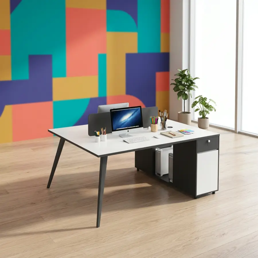Simple Modern PVC Office Desk Chair Combination Screen Staff Four-person 4-seater Cubicle Fireproof Cable Box Minimalist Design — image 7