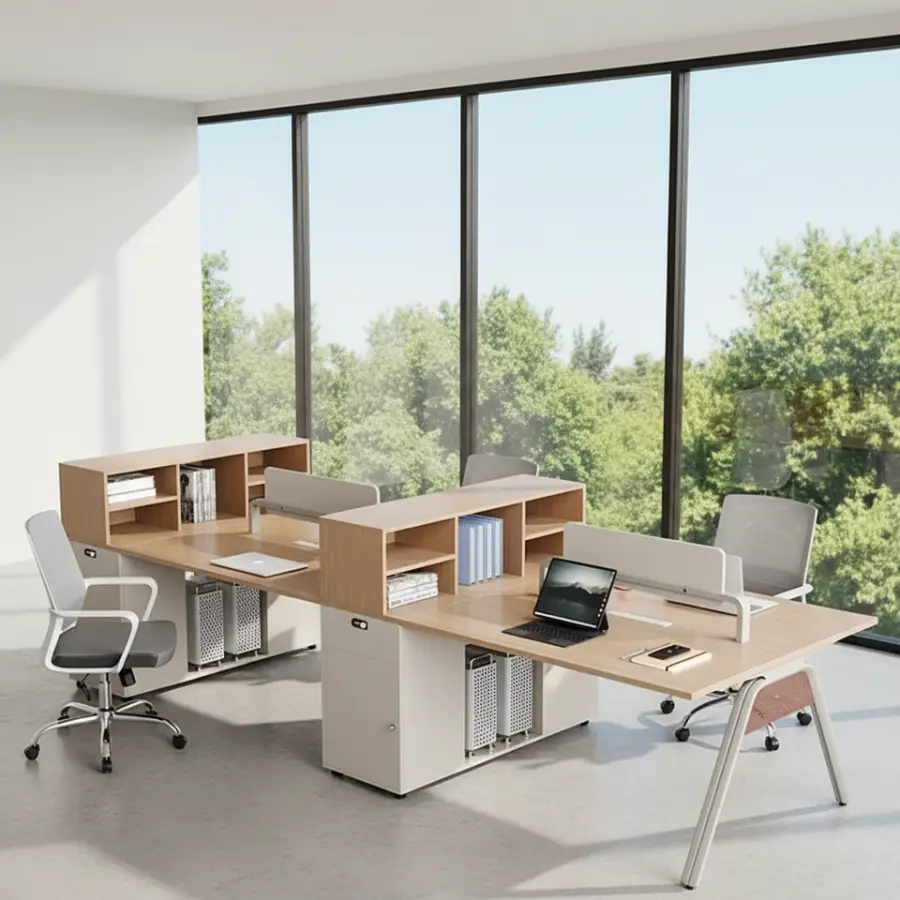 Staff Office Desk Modern Minimalist Home Office Workstation Four Six People Storage Side Cabinet Cable Box PVC Material Qian — image 6