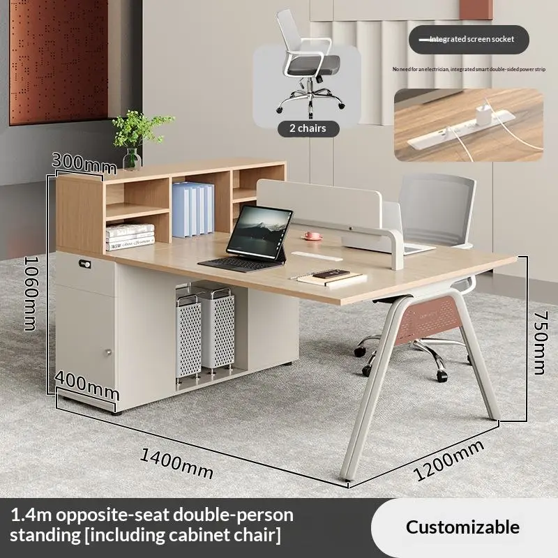 Staff Office Desk Modern Minimalist Home Office Workstation Four Six People Storage Side Cabinet Cable Box PVC Material Qian — image 7