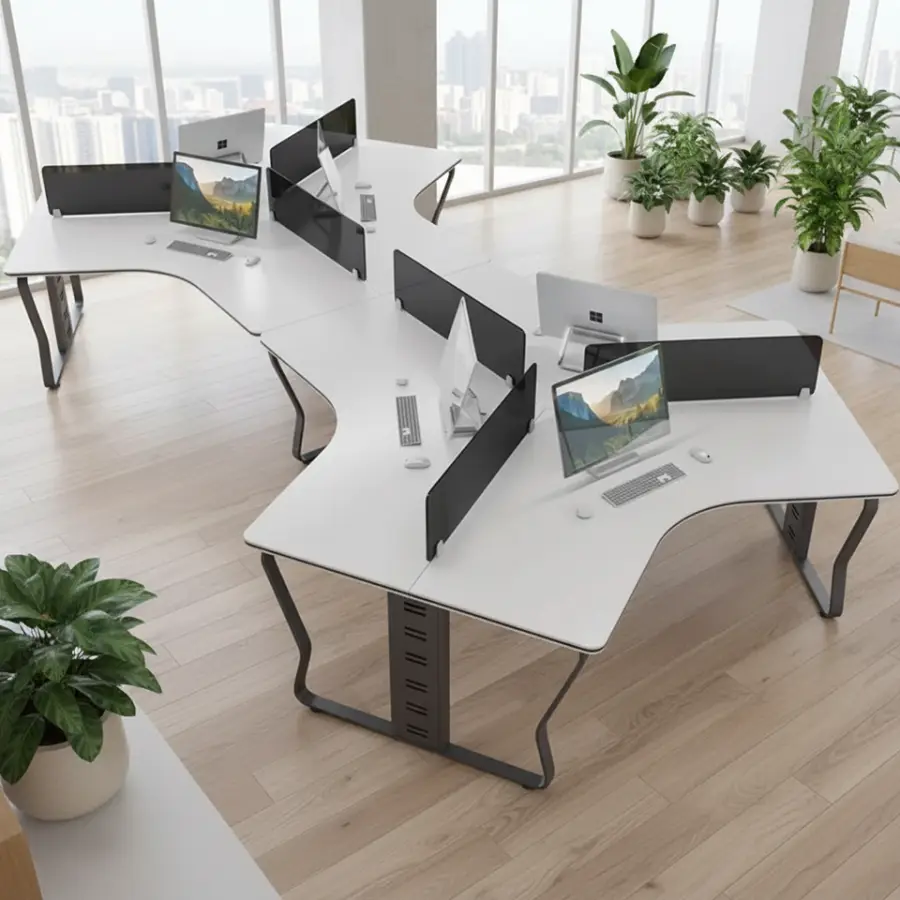 Three-Person/Six-Person Durable Modern Staff Computer Desk Removable Combination Screen Cable Box PVC MDF Commercial Off — view 1