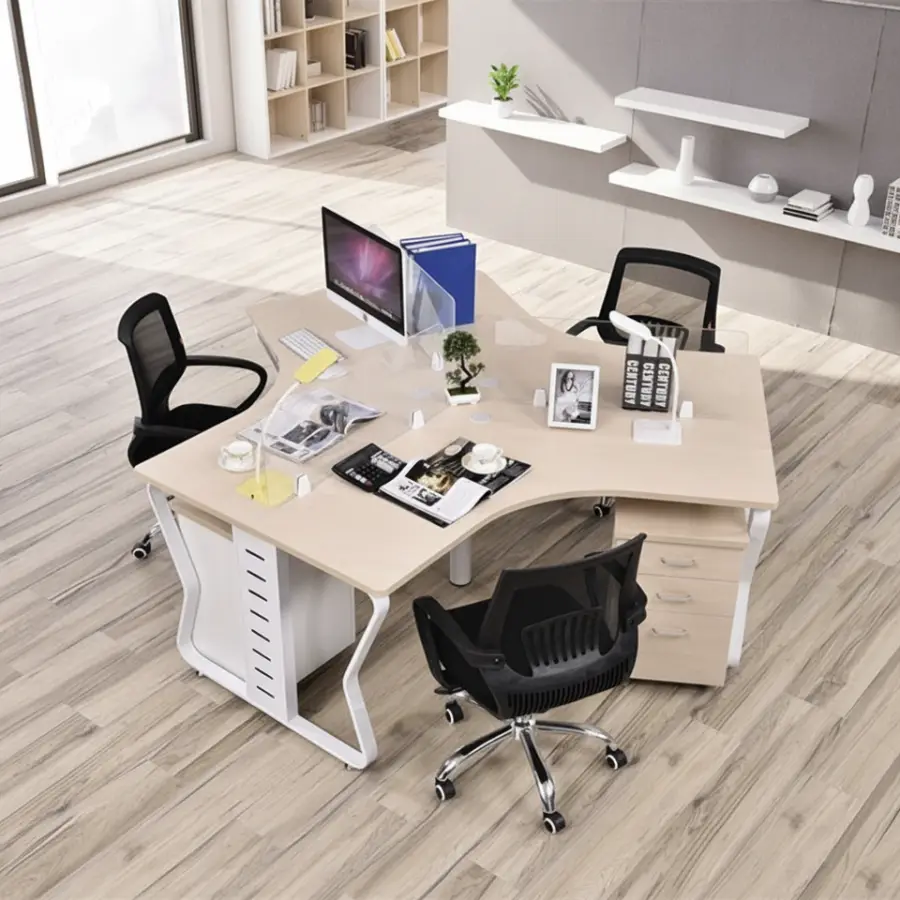 Three-Person/Six-Person Durable Modern Staff Computer Desk Removable Combination Screen Cable Box PVC MDF Commercial Off — view 2