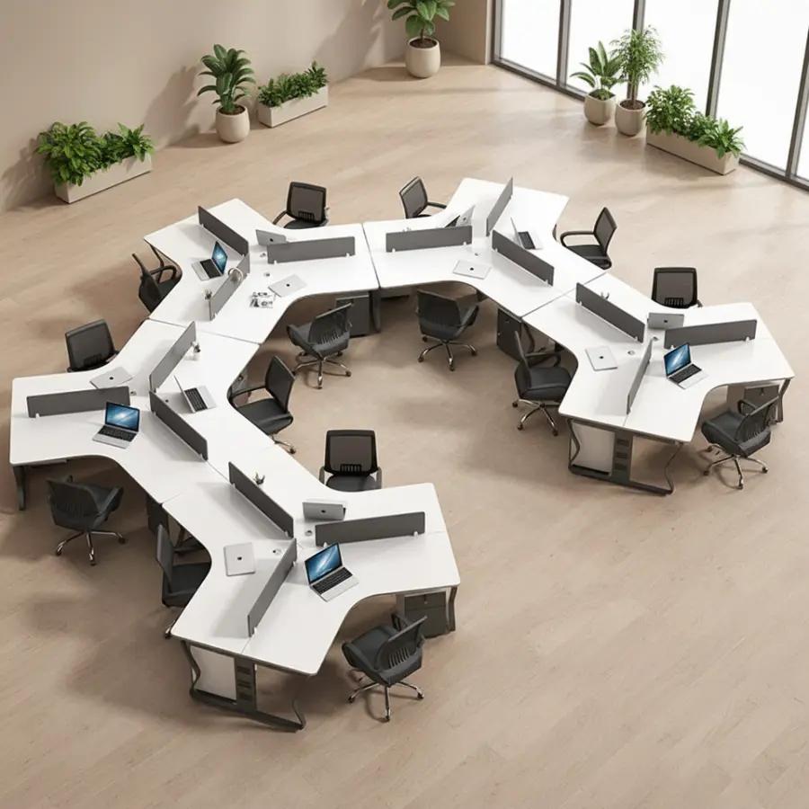 Three-Person/Six-Person Durable Modern Staff Computer Desk Removable Combination Screen Cable Box PVC MDF Commercial Off — view 3