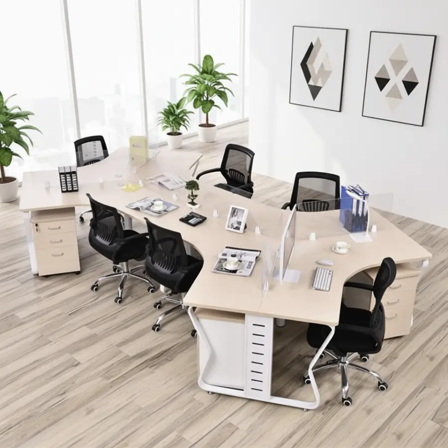 Three-Person/Six-Person Durable Modern Staff Computer Desk Removable Combination Screen Cable Box PVC MDF Commercial Off — view 4