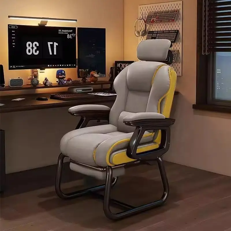 High Back Ergonomic Office Chair PU Leather Swivel Cooling Home Comfort Long Sitting Footrest Reclining Lumbar Support — view 1