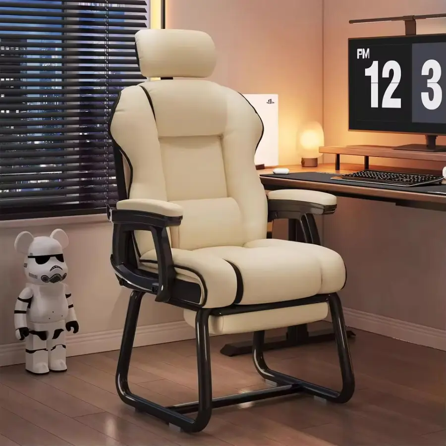 High Back Ergonomic Office Chair PU Leather Swivel Cooling Home Comfort Long Sitting Footrest Reclining Lumbar Support — image 3