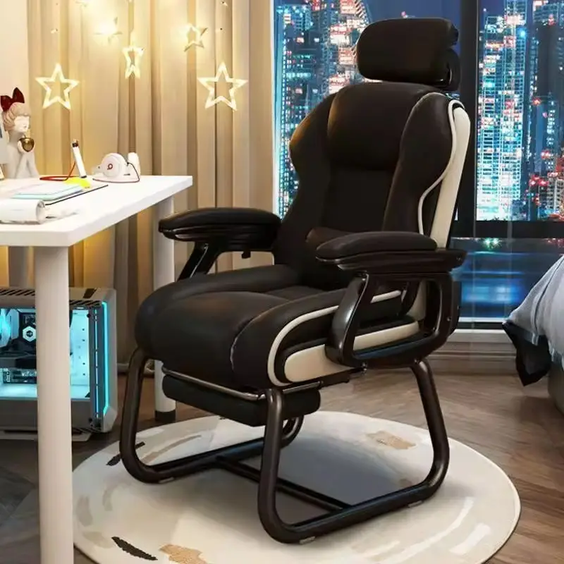 High Back Ergonomic Office Chair PU Leather Swivel Cooling Home Comfort Long Sitting Footrest Reclining Lumbar Support — image 6