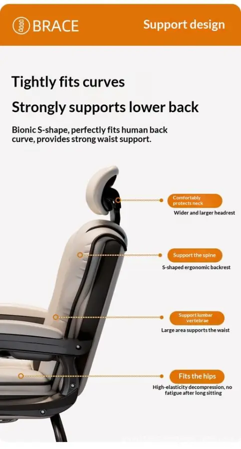 High Back Ergonomic Office Chair PU Leather Swivel Cooling Home Comfort Long Sitting Footrest Reclining Lumbar Support — image 7