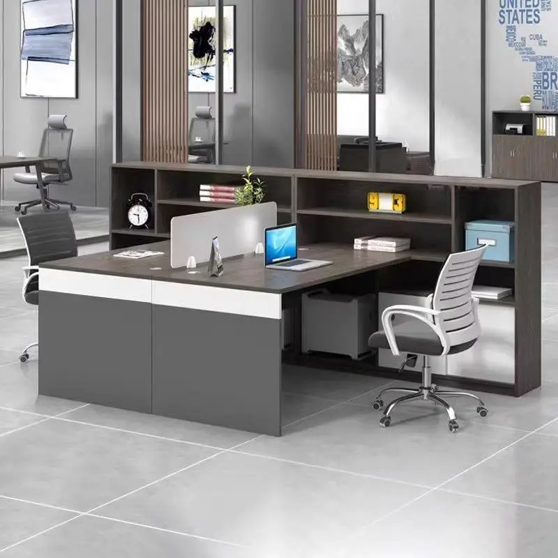 Simple Modern Wooden Finance Table Furniture Office Desk Chair Combination 2/3/4/6 Artificial Position Screen Card Holde — view 1