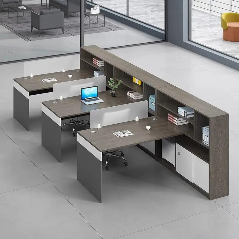 Simple Modern Wooden Finance Table Furniture Office Desk Chair Combination 2/3/4/6 Artificial Position Screen Card Holder manager's desk — image 3