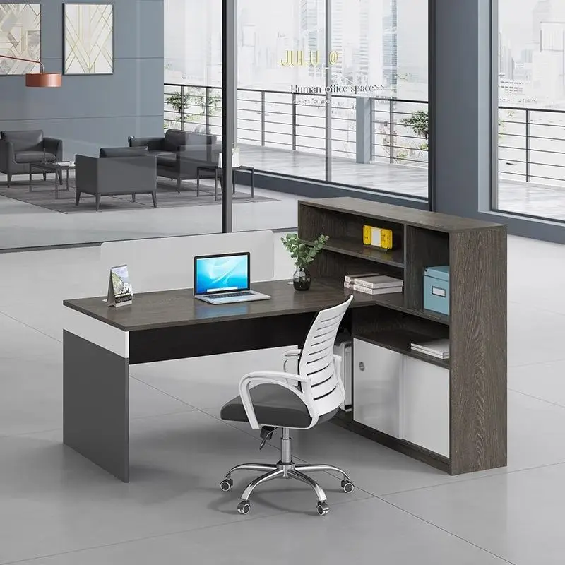 Simple Modern Wooden Finance Table Furniture Office Desk Chair Combination 2/3/4/6 Artificial Position Screen Card Holder manager's desk — image 5