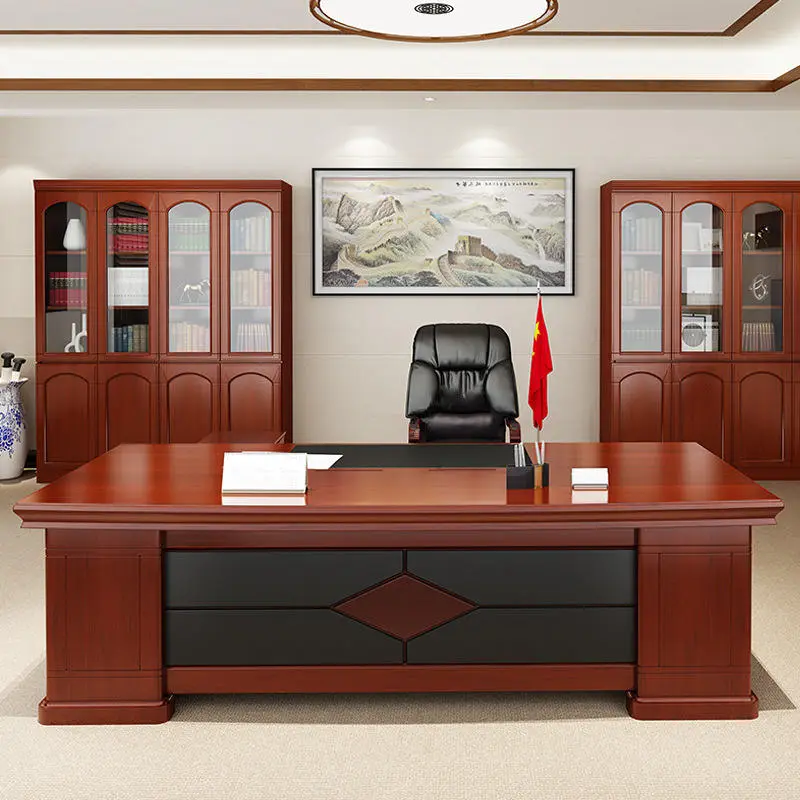 Contemporary Chinese Single Executive Desk Office Chair Set New Solid Wood Furniture Boss Manager's Desk Painted Assembled — image 3
