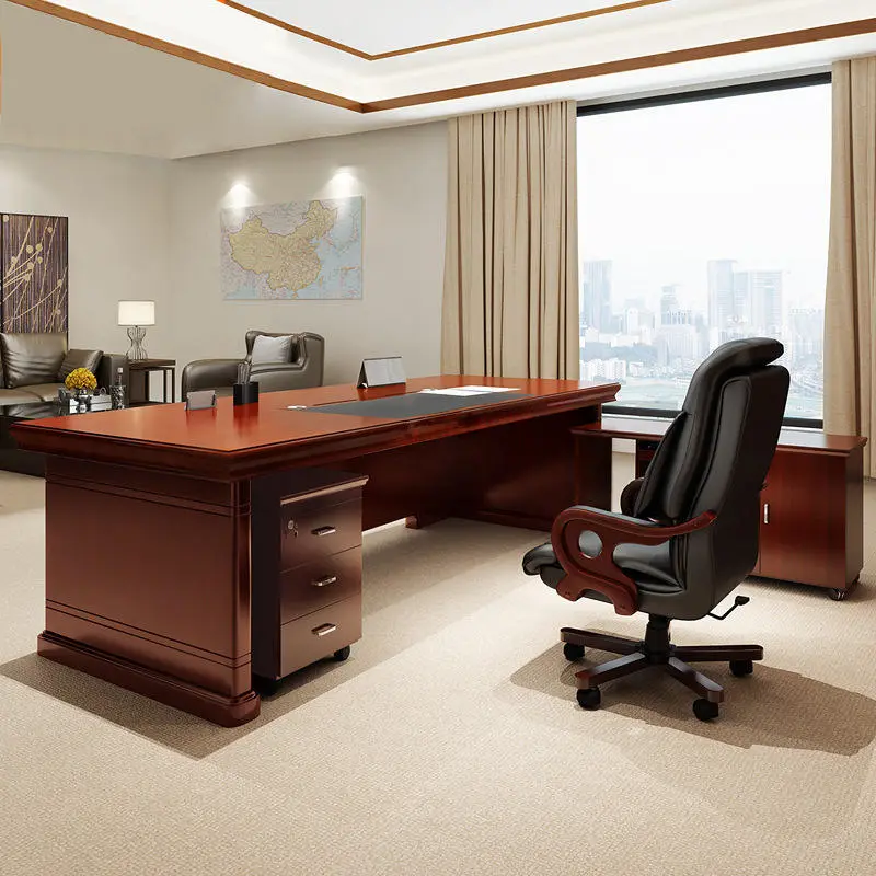 Contemporary Chinese Single Executive Desk Office Chair Set New Solid Wood Furniture Boss Manager's Desk Painted Assembled — image 4