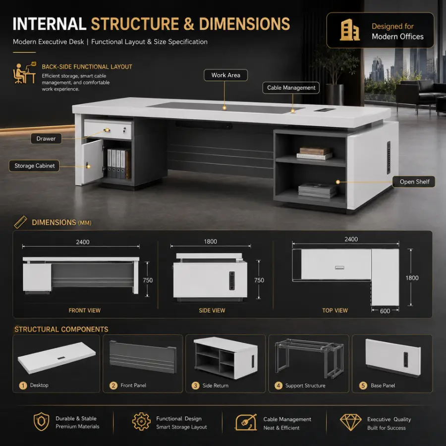 High Quality Modern Eco-Friendly Modular Executive Computer Desk PVC Top White L-Shaped Boss Office Commercial Use Box/File — image 7