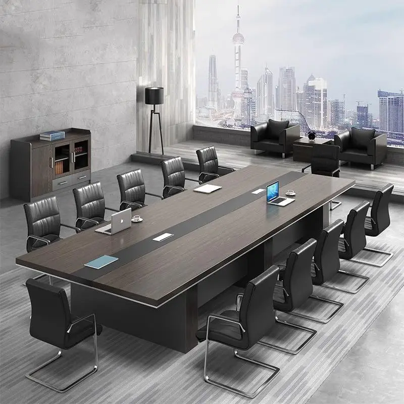 Solid Wood Large Rectangular Meeting Table Chair Office Reception Staff Negotiation Bar Plate for Manager's Desk Confere — view 1