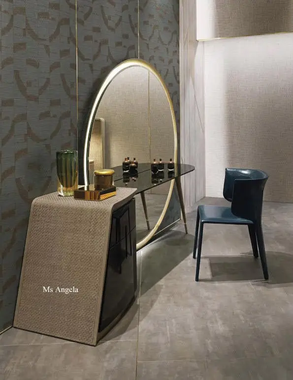 Simple Home Furniture Luxury Modern Bedroom Makeup Table With Big Round Mirror Unique Dressing Vanity Table With Drawer — image 3