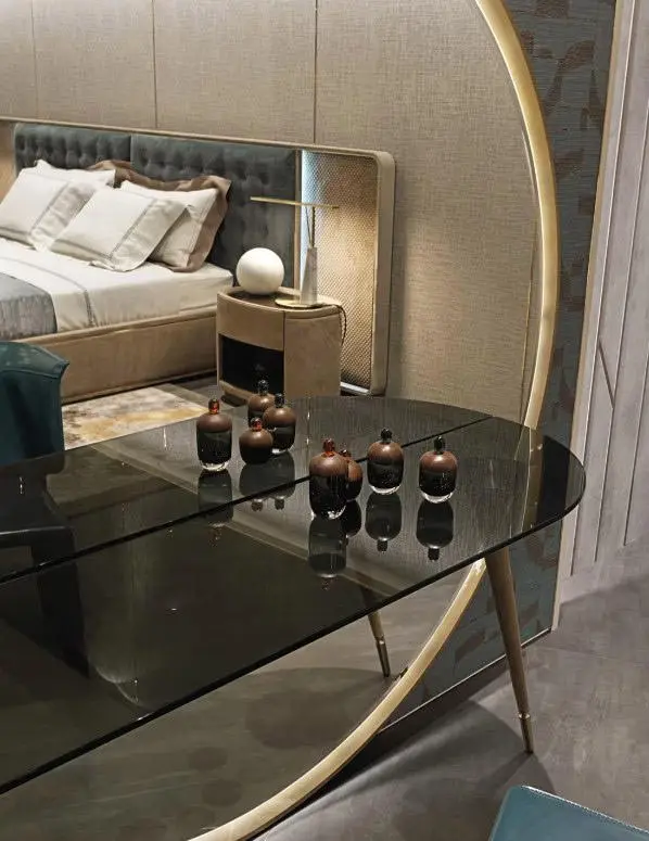 Simple Home Furniture Luxury Modern Bedroom Makeup Table With Big Round Mirror Unique Dressing Vanity Table With Drawer — image 6