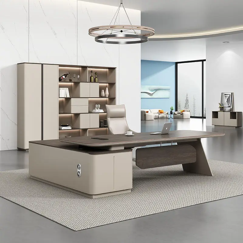 Modern Large CEO Desk Chair Set for Home Office Convertible Modular Features Painted MDF Computer Desk Manager's Desk — image 3