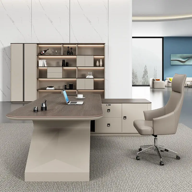 Modern Large CEO Desk Chair Set for Home Office Convertible Modular Features Painted MDF Computer Desk Manager's Desk — image 4